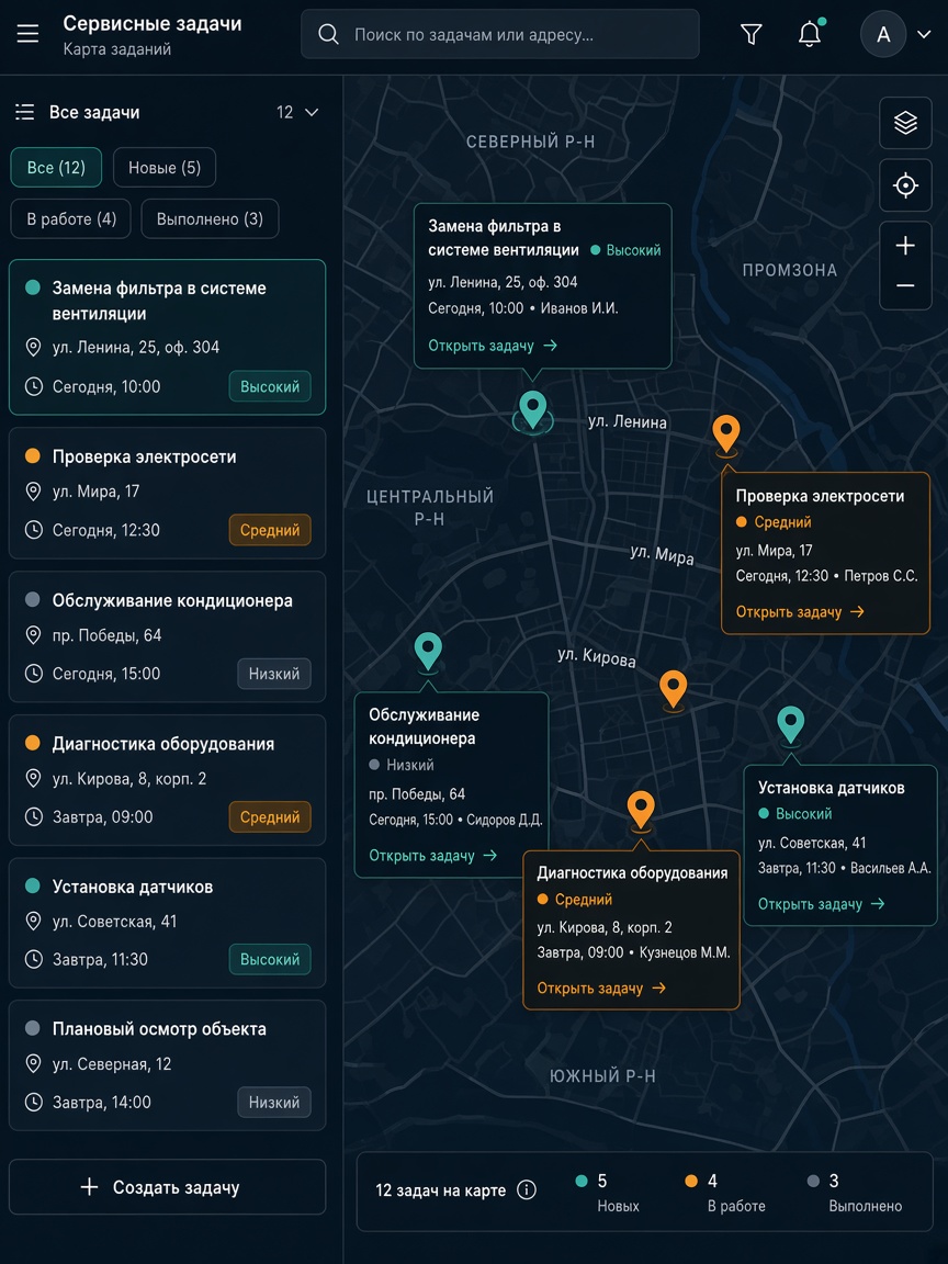 Карта с задачами на объектах